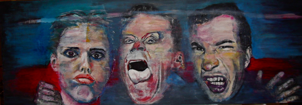 Portrait de groupe par Stanmac (2015). Lucie, Barney & Jack II. Huile sur toile / Oil on canvas 50 cm x 150 cm