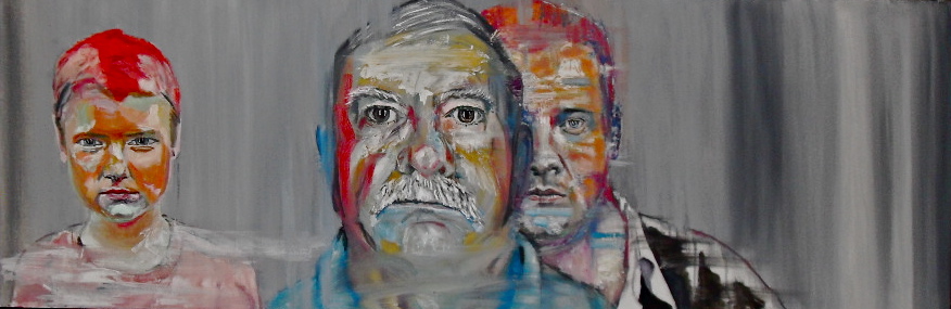 Portrait de Volodia, Pavel & Nicolaï, par Stanmac. Huile sur toile / Oil on canvas 50 cm x 150 cm