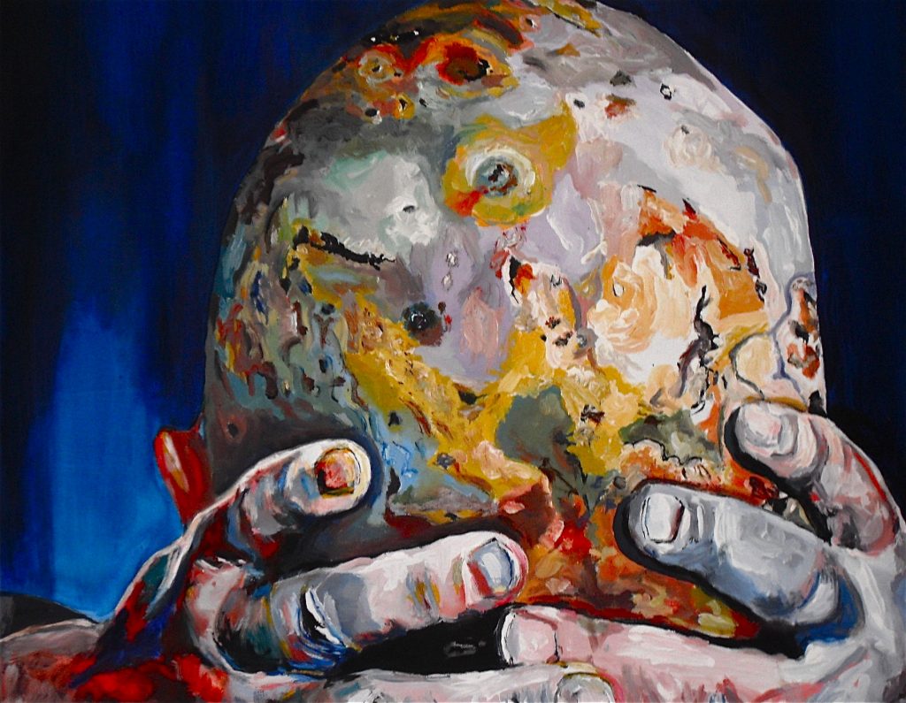 Planhead. Détail de La tête chauve comme une planète. Huile sur toile / Oil on canvas. 100 x 80 cm, par Stanmac 2016